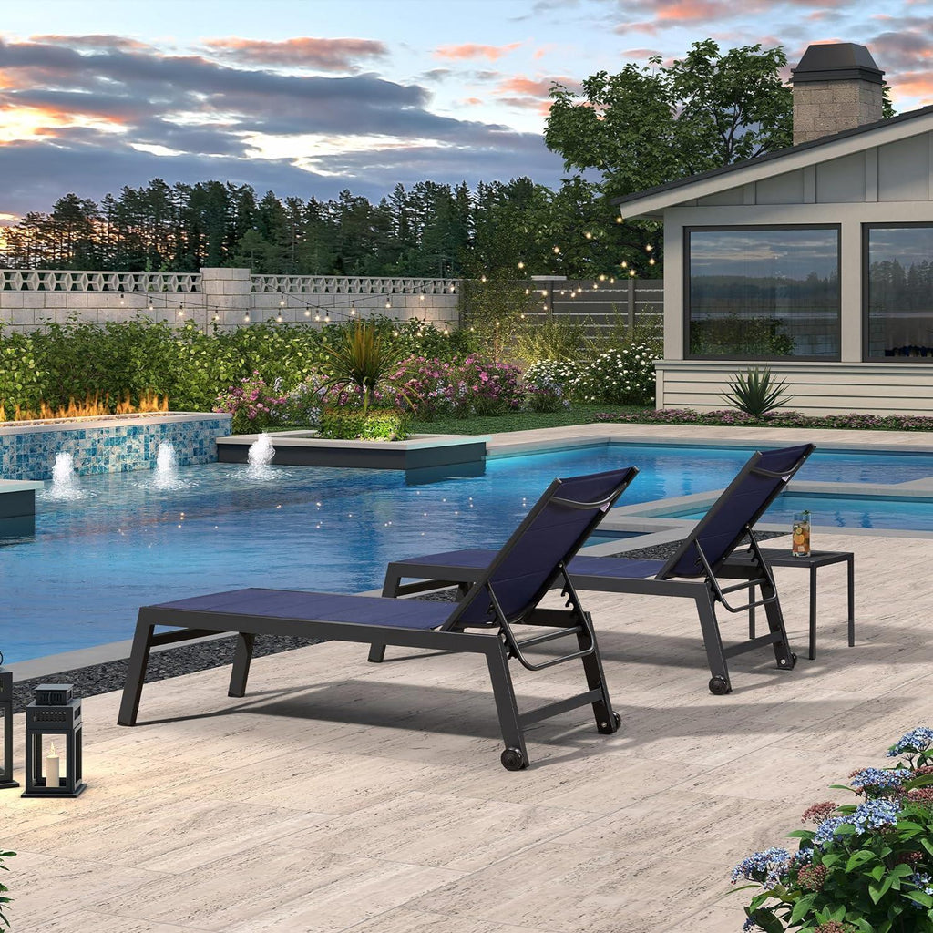 【SALE】PURPLE LEAF Outdoor Chaise Lounge Aluminum with Side Table and Wheels Reclining Chair