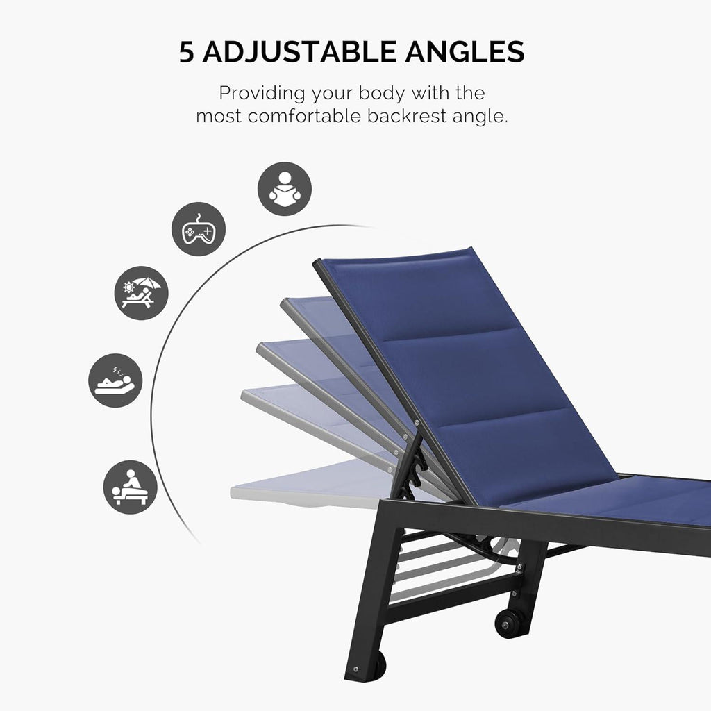 【SALE】PURPLE LEAF Outdoor Chaise Lounge Aluminum with Side Table and Wheels Reclining Chair