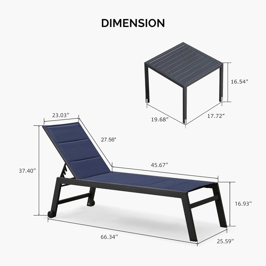 【SALE】PURPLE LEAF Outdoor Chaise Lounge Aluminum with Side Table and Wheels Reclining Chair