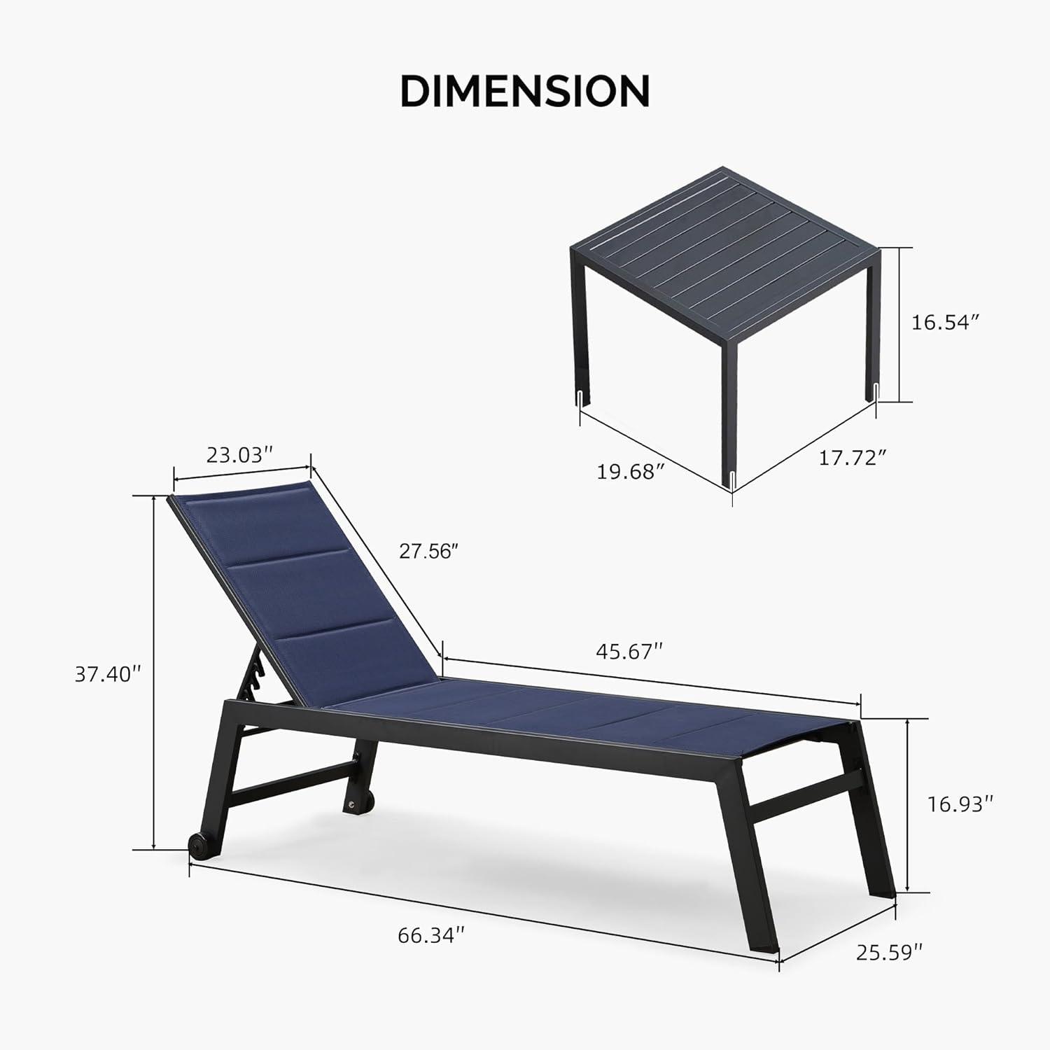 【SALE】PURPLE LEAF Outdoor Chaise Lounge Aluminum with Side Table and Wheels Reclining Chair