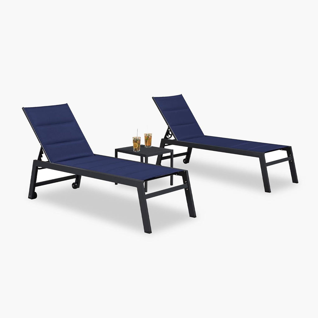 【SALE】PURPLE LEAF Outdoor Chaise Lounge Aluminum with Side Table and Wheels Reclining Chair