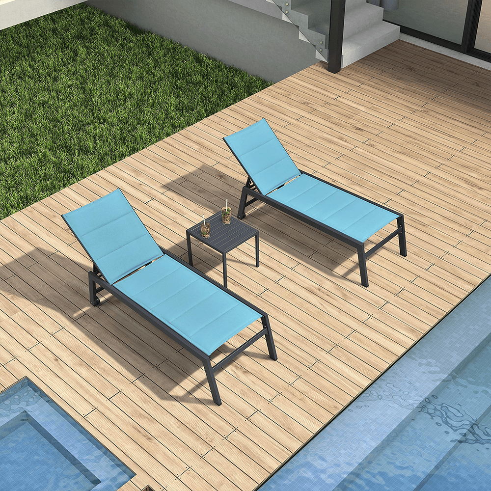【SALE】PURPLE LEAF Outdoor Chaise Lounge Aluminum with Side Table and Wheels Reclining Chair