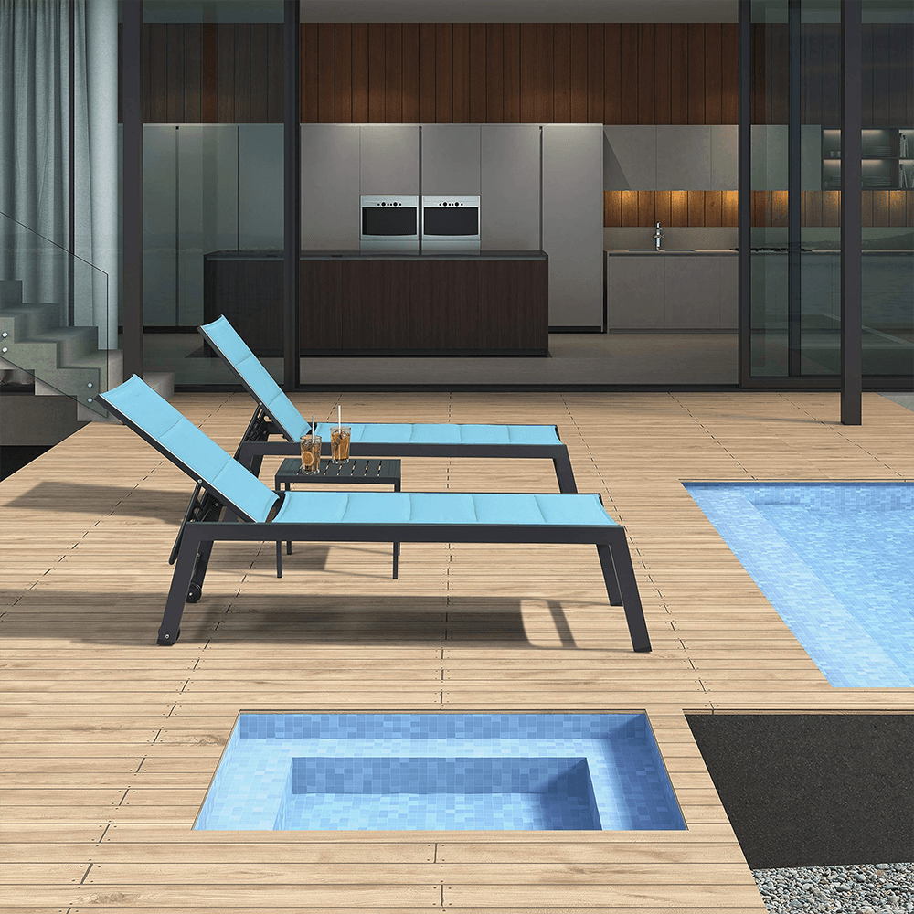 【SALE】PURPLE LEAF Outdoor Chaise Lounge Aluminum with Side Table and Wheels Reclining Chair