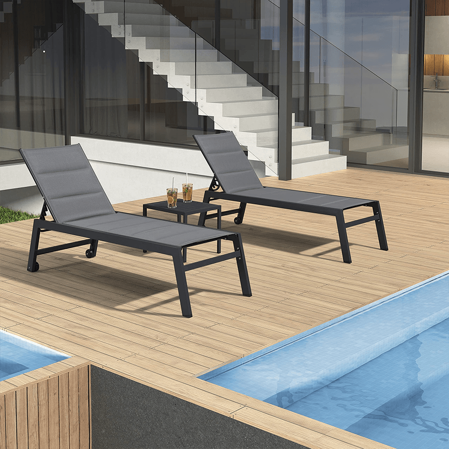【SALE】PURPLE LEAF Outdoor Chaise Lounge Aluminum with Side Table and Wheels Reclining Chair
