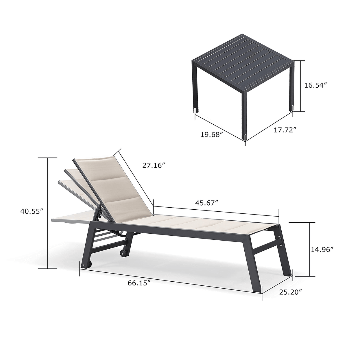 【SALE】PURPLE LEAF Outdoor Chaise Lounge Aluminum with Side Table and Wheels Reclining Chair