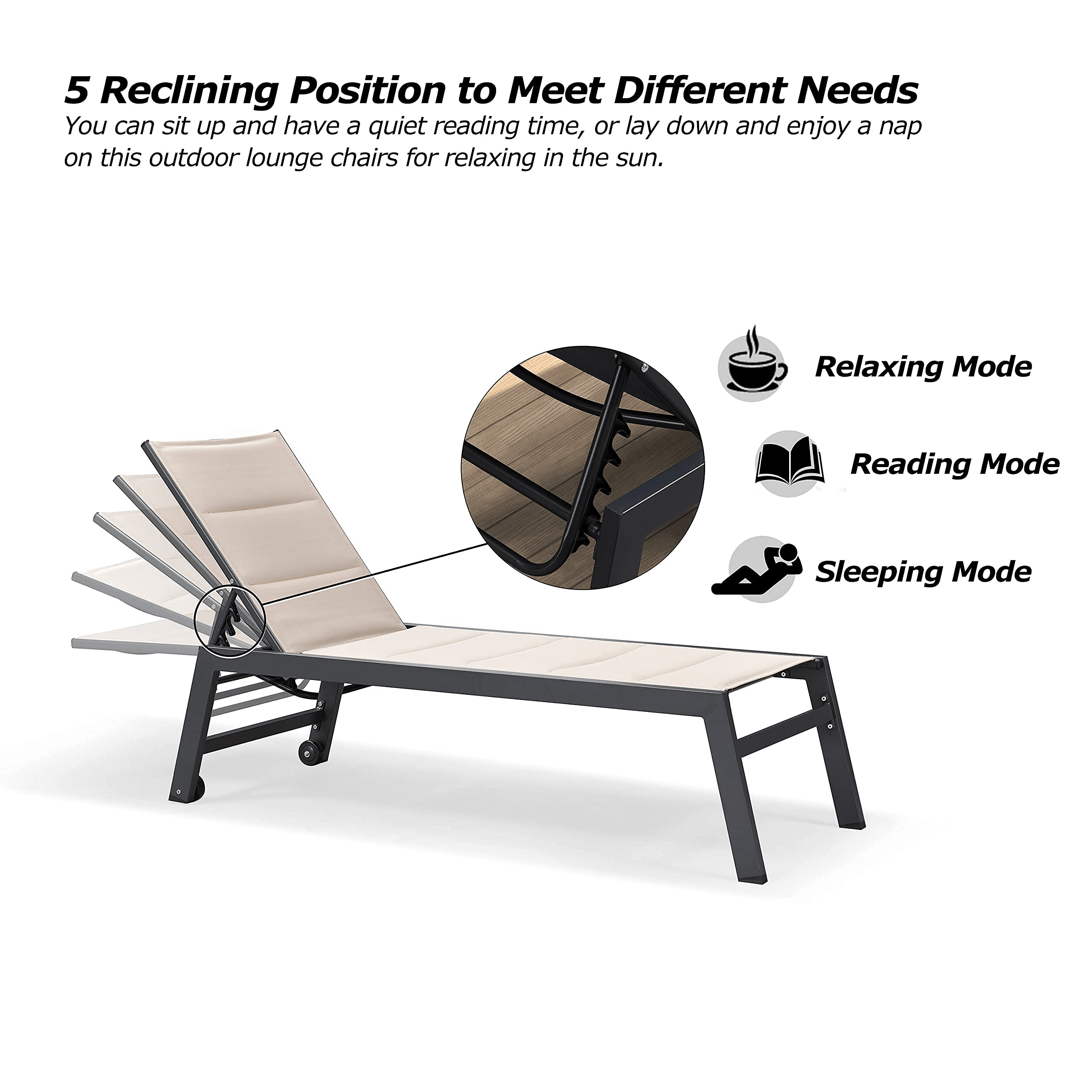 【SALE】PURPLE LEAF Outdoor Chaise Lounge Aluminum with Side Table and Wheels Reclining Chair