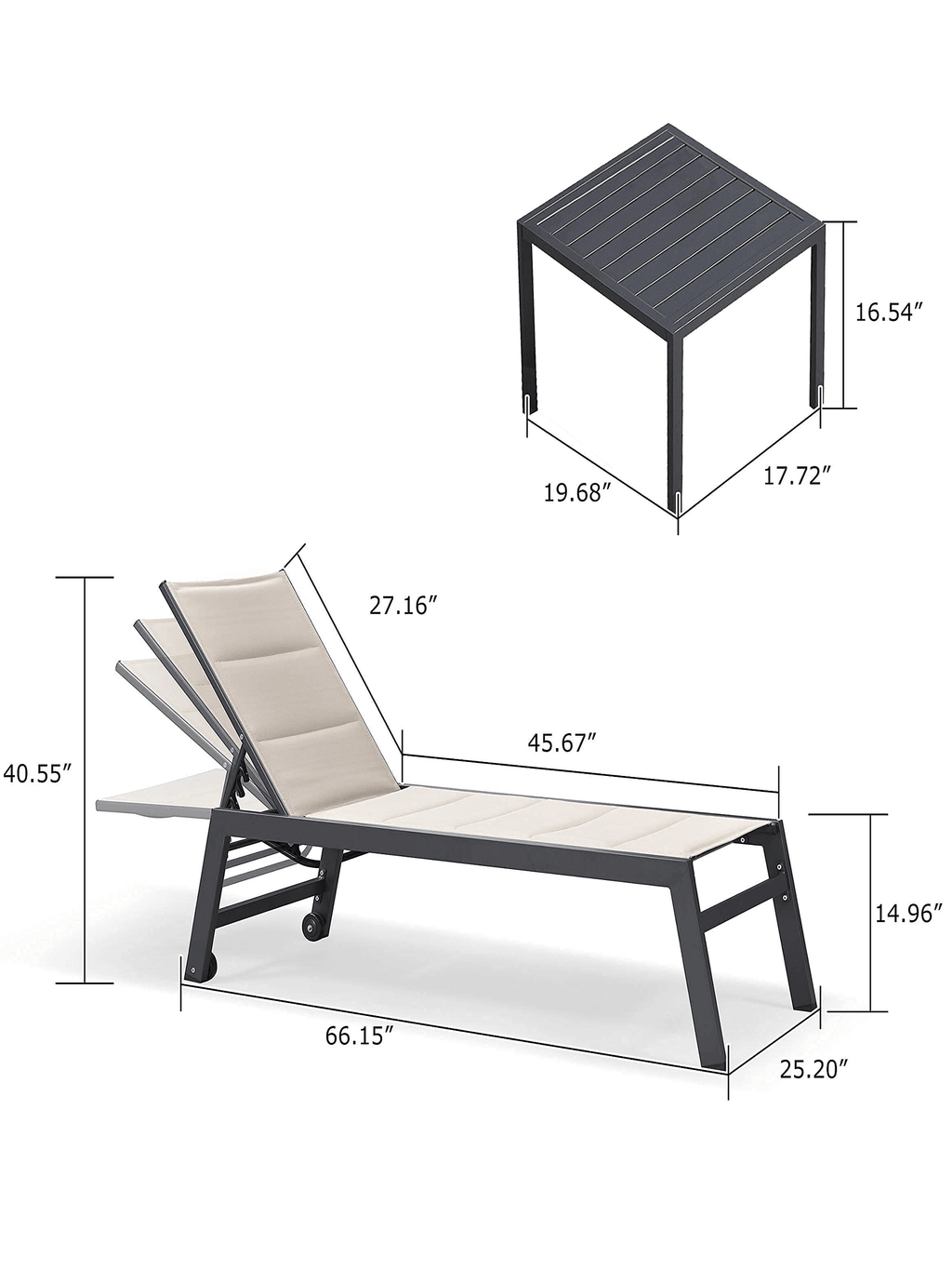 【SALE】PURPLE LEAF Outdoor Chaise Lounge Aluminum with Side Table and Wheels Reclining Chair