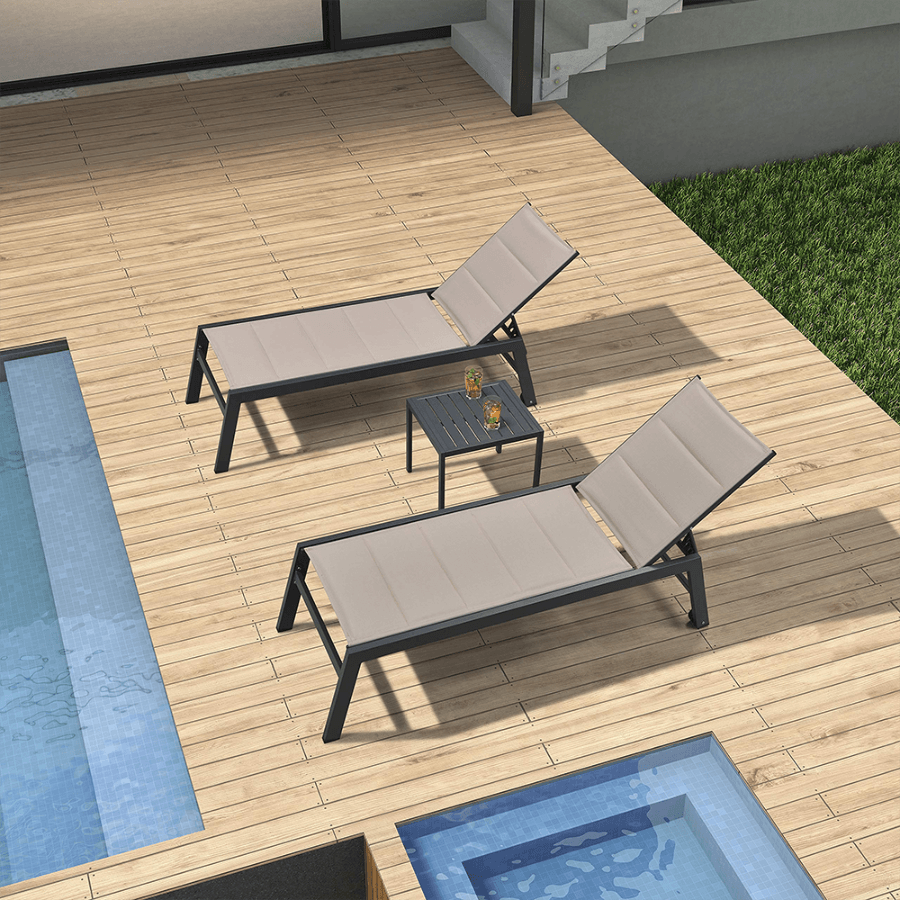 【SALE】PURPLE LEAF Outdoor Chaise Lounge Aluminum with Side Table and Wheels Reclining Chair