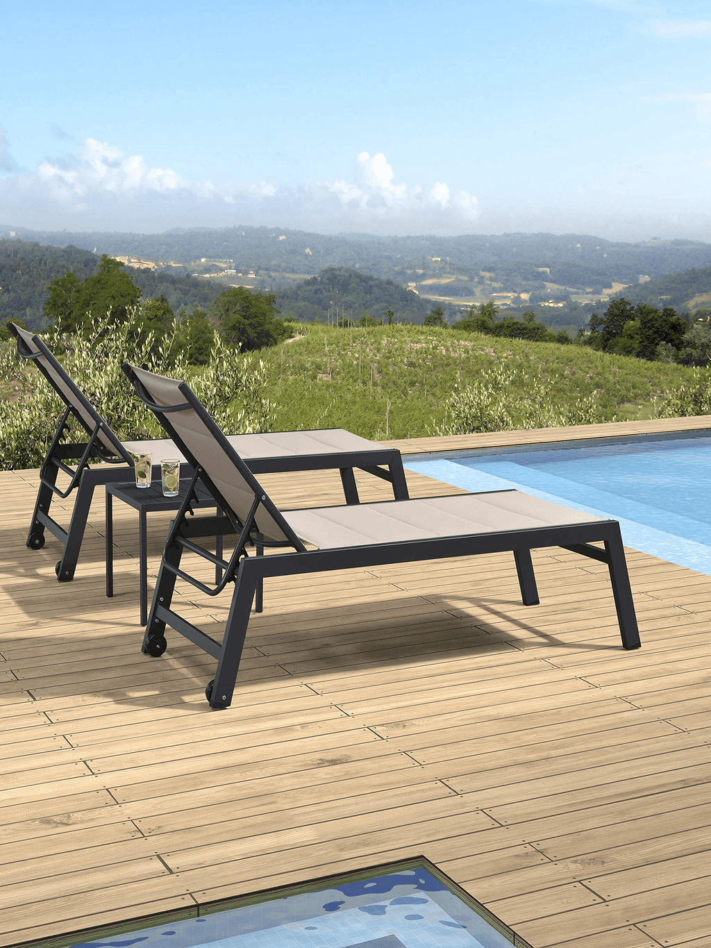 【SALE】PURPLE LEAF Outdoor Chaise Lounge Aluminum with Side Table and Wheels Reclining Chair