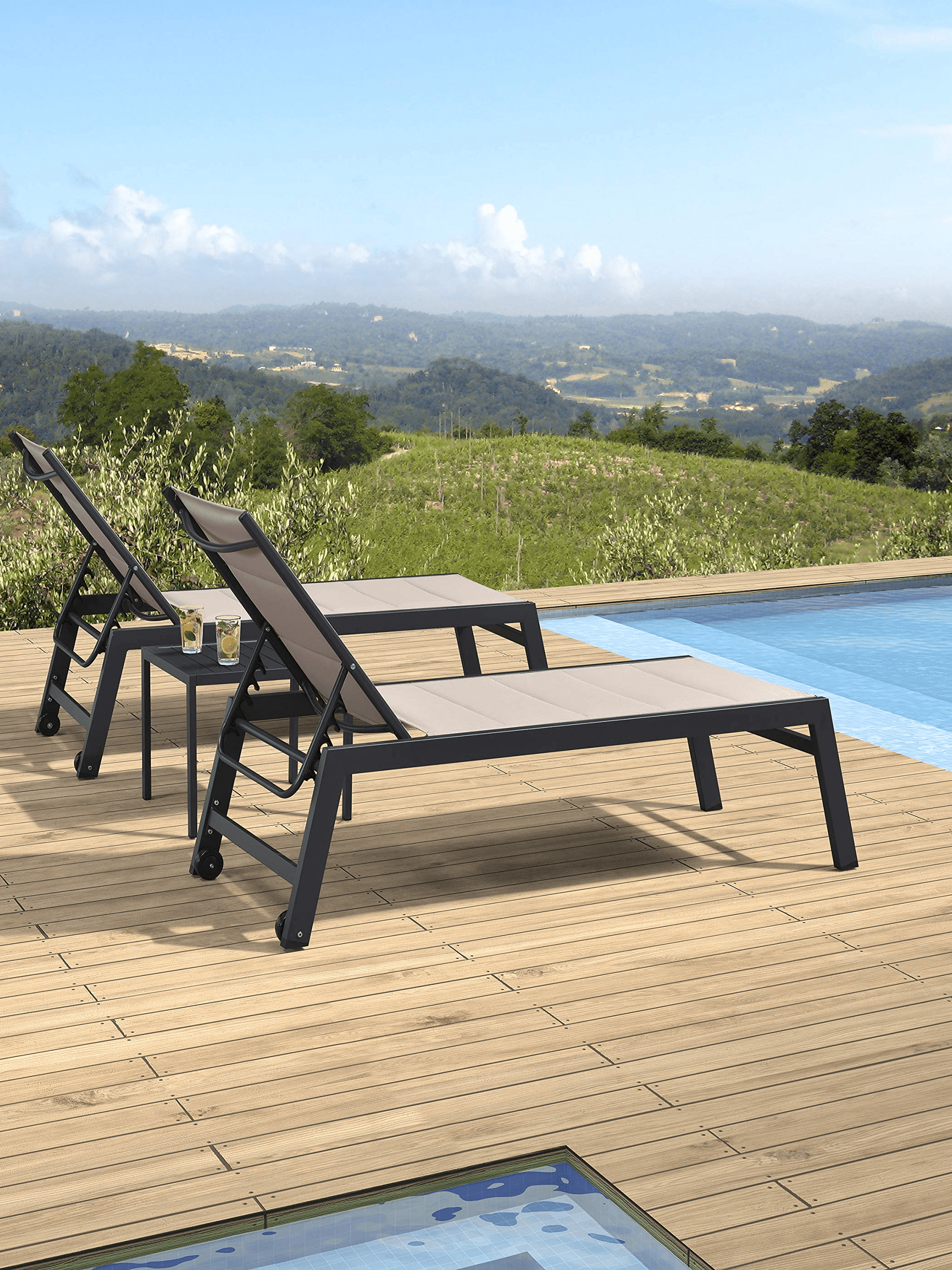 【SALE】PURPLE LEAF Outdoor Chaise Lounge Aluminum with Side Table and Wheels Reclining Chair