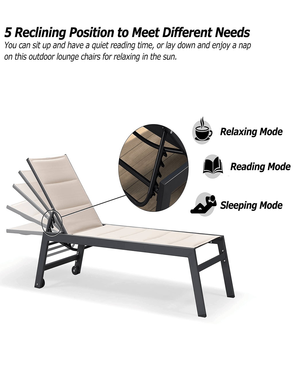 【SALE】PURPLE LEAF Outdoor Chaise Lounge Aluminum with Side Table and Wheels Reclining Chair