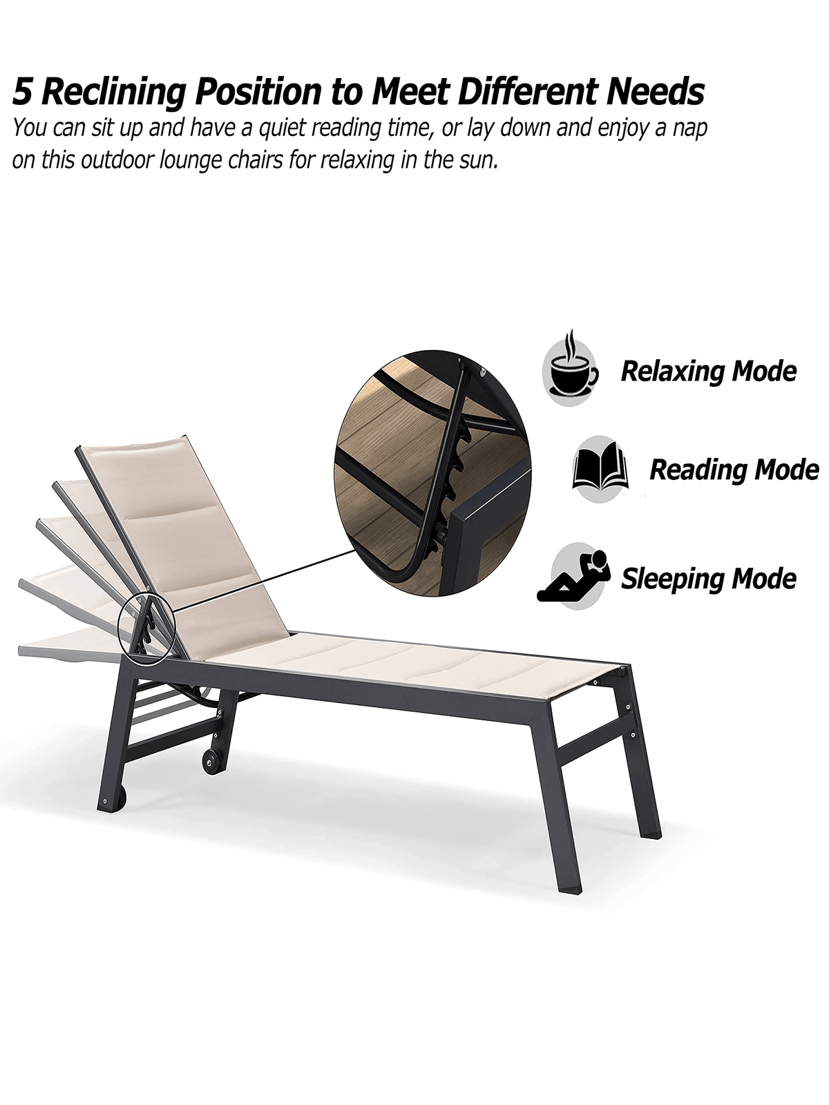 【SALE】PURPLE LEAF Outdoor Chaise Lounge Aluminum with Side Table and Wheels Reclining Chair