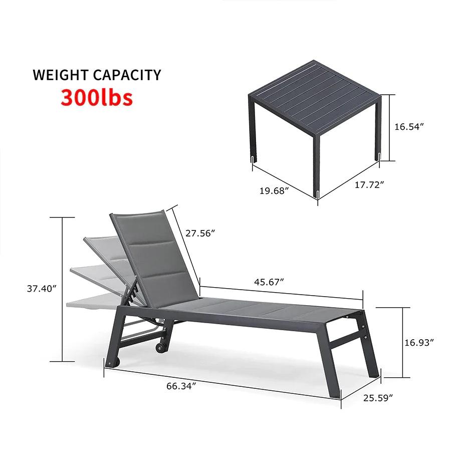 【SALE】PURPLE LEAF Outdoor Chaise Lounge Aluminum with Side Table and Wheels Reclining Chair