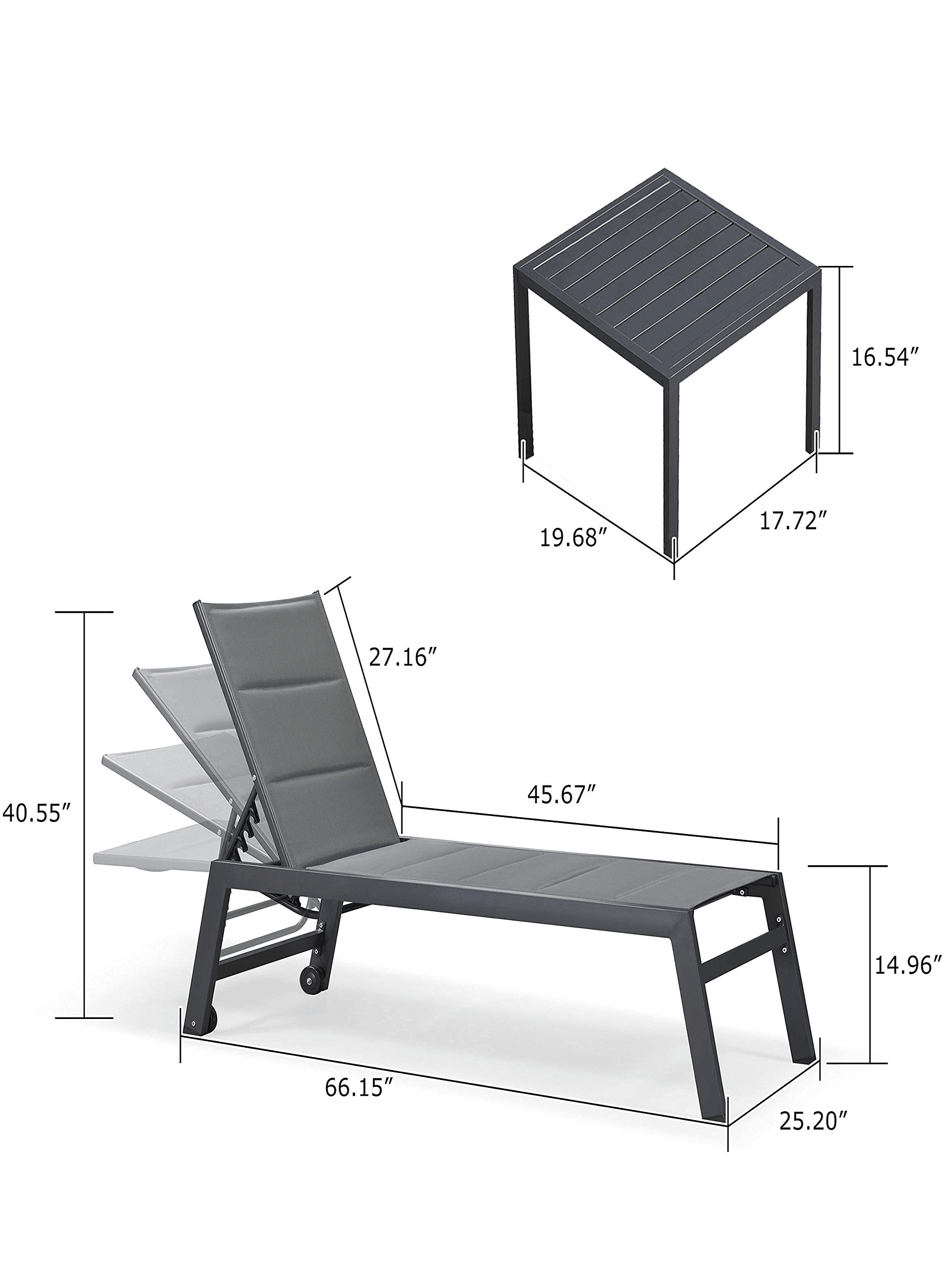 【SALE】PURPLE LEAF Outdoor Chaise Lounge Aluminum with Side Table and Wheels Reclining Chair