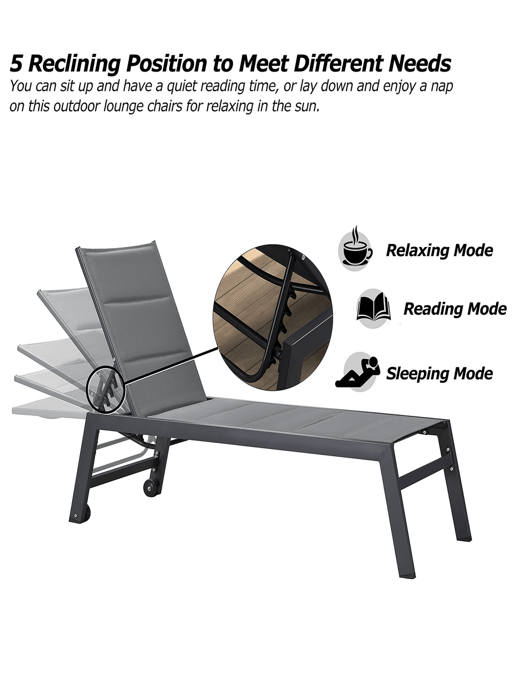 【SALE】PURPLE LEAF Outdoor Chaise Lounge Aluminum with Side Table and Wheels Reclining Chair