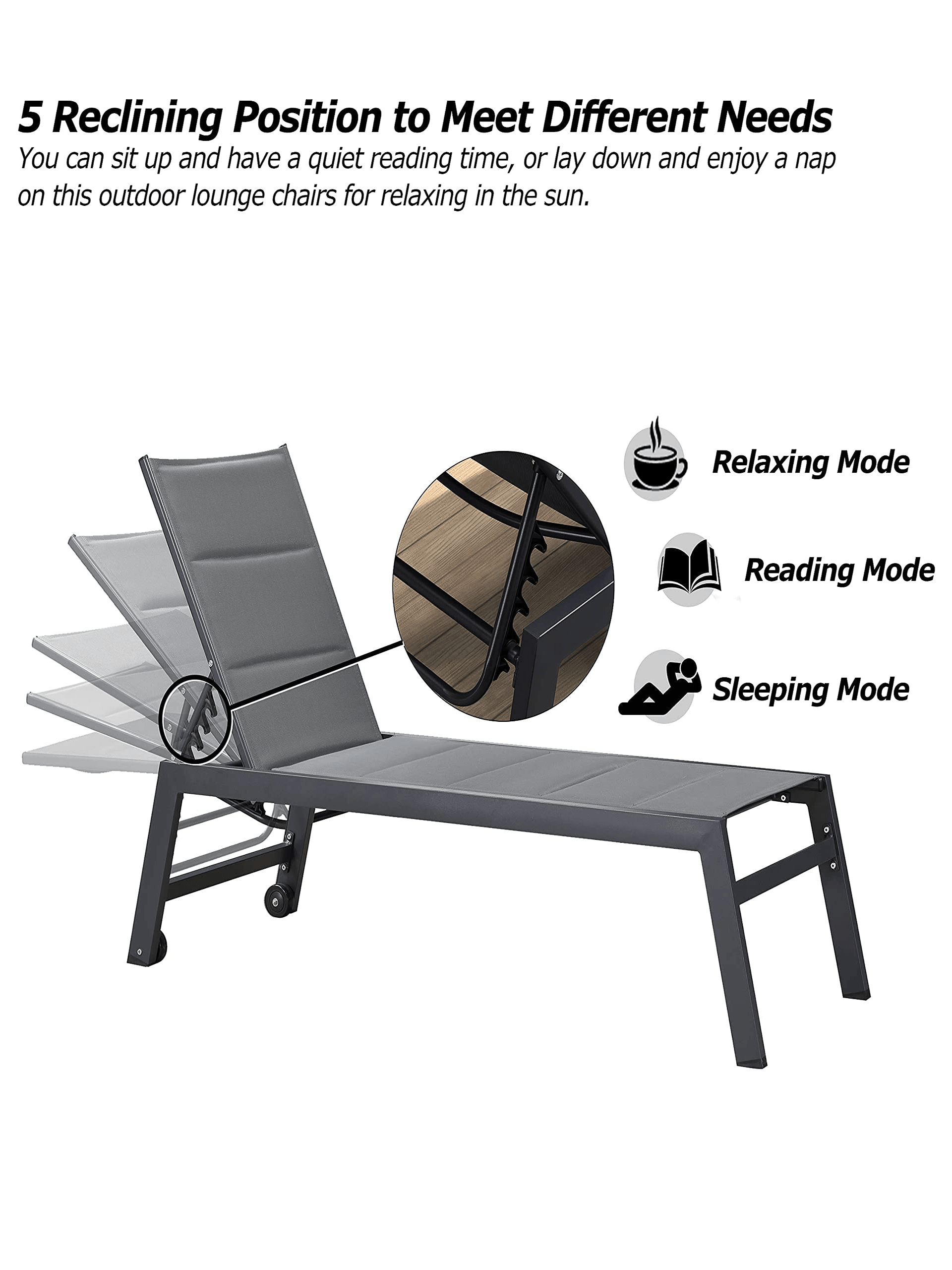 【SALE】PURPLE LEAF Outdoor Chaise Lounge Aluminum with Side Table and Wheels Reclining Chair