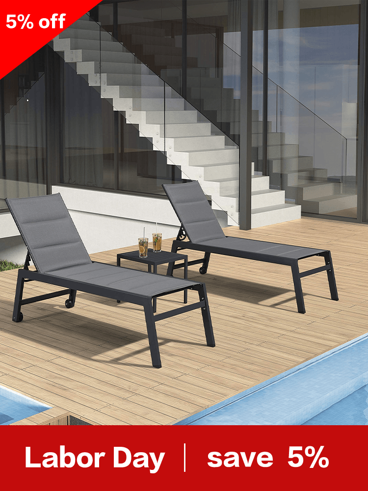 【SALE】PURPLE LEAF Outdoor Chaise Lounge Aluminum with Side Table and Wheels Reclining Chair