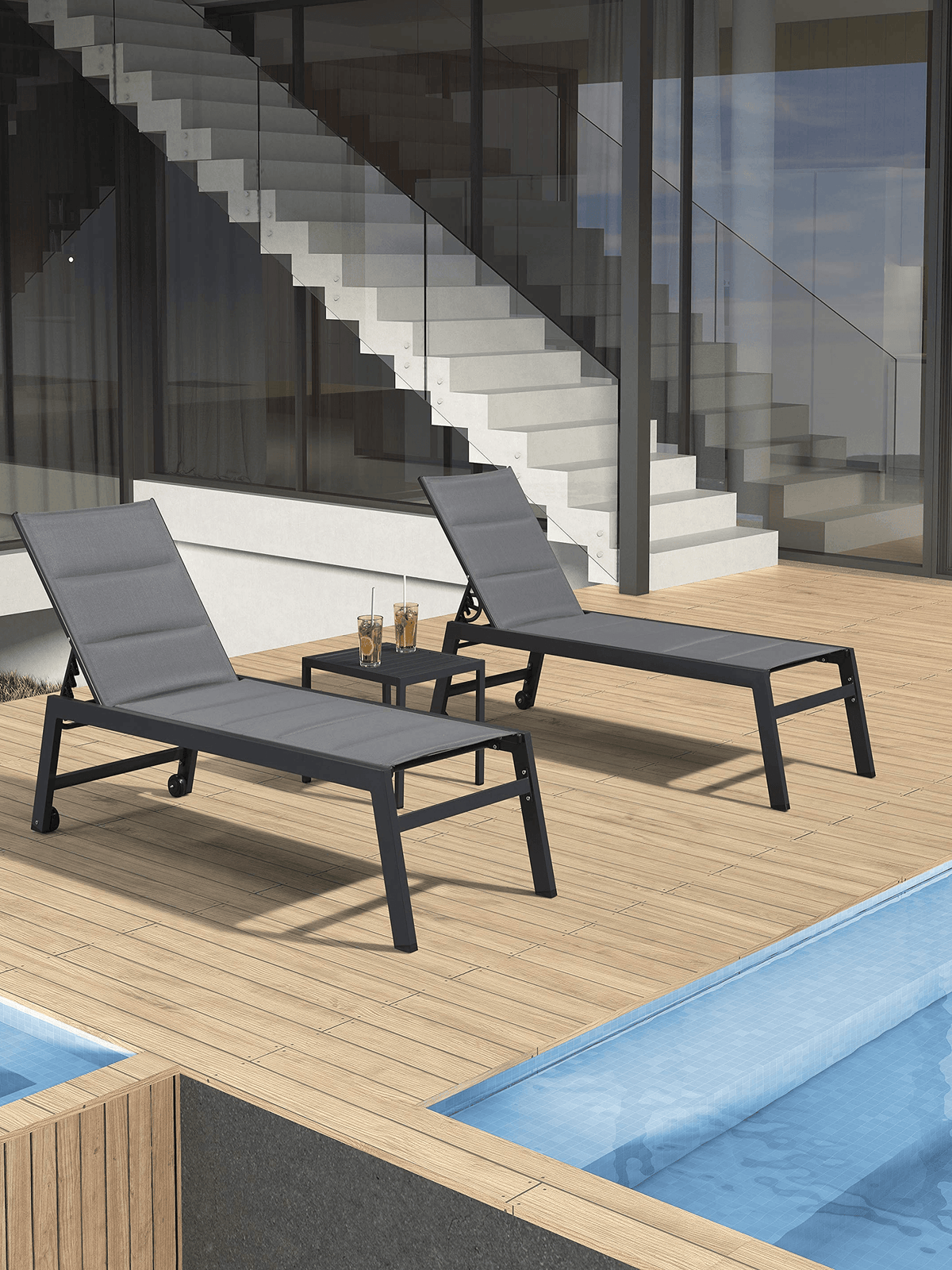 【SALE】PURPLE LEAF Outdoor Chaise Lounge Aluminum with Side Table and Wheels Reclining Chair