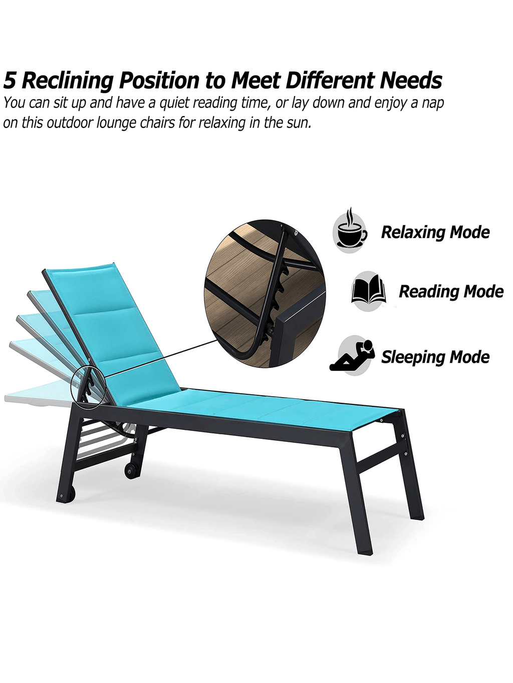【SALE】PURPLE LEAF Outdoor Chaise Lounge Aluminum with Side Table and Wheels Reclining Chair