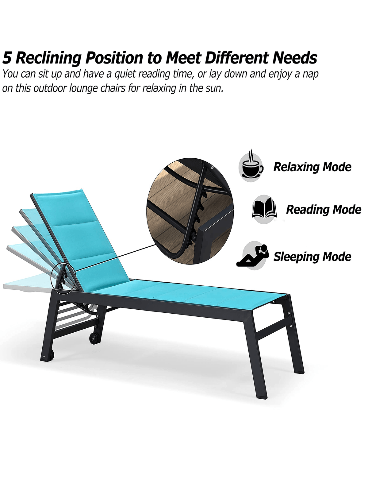 【SALE】PURPLE LEAF Outdoor Chaise Lounge Aluminum with Side Table and Wheels Reclining Chair