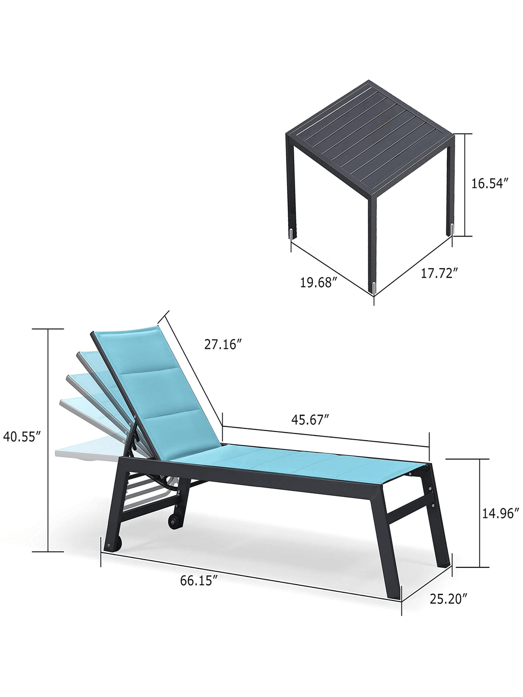 【SALE】PURPLE LEAF Outdoor Chaise Lounge Aluminum with Side Table and Wheels Reclining Chair