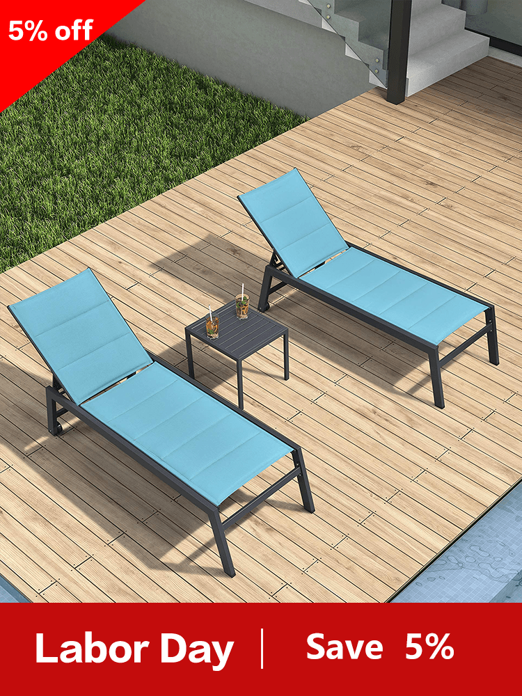 【SALE】PURPLE LEAF Outdoor Chaise Lounge Aluminum with Side Table and Wheels Reclining Chair