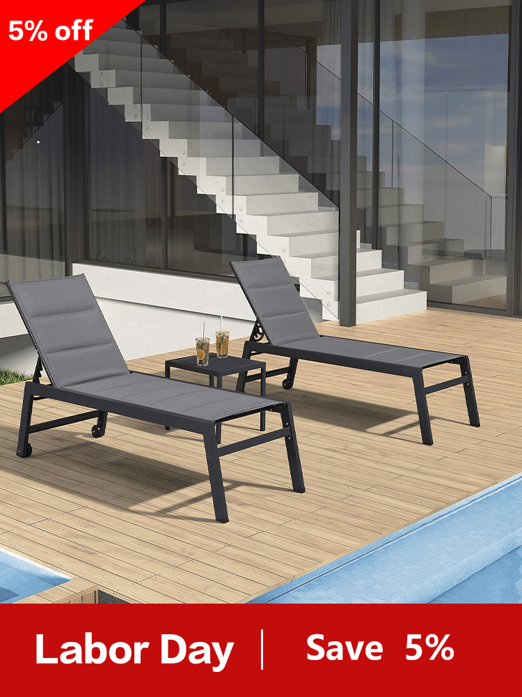 【SALE】PURPLE LEAF Outdoor Chaise Lounge Aluminum with Side Table and Wheels Reclining Chair