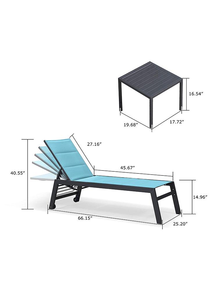 【SALE】PURPLE LEAF Outdoor Chaise Lounge Aluminum with Side Table and Wheels Reclining Chair