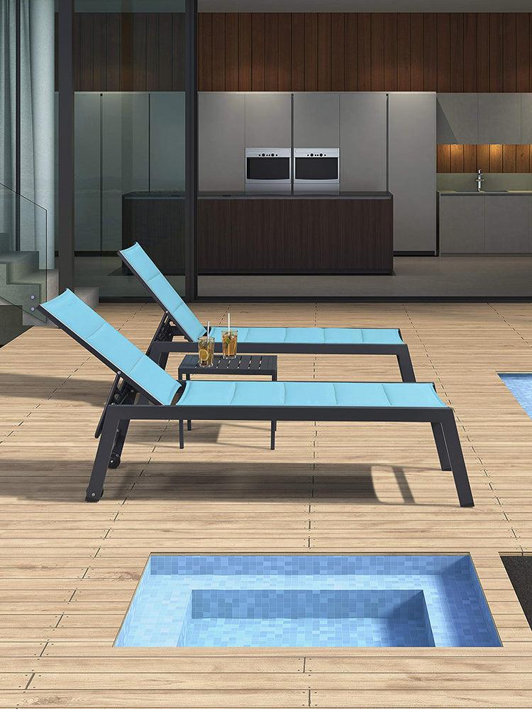 【SALE】PURPLE LEAF Outdoor Chaise Lounge Aluminum with Side Table and Wheels Reclining Chair