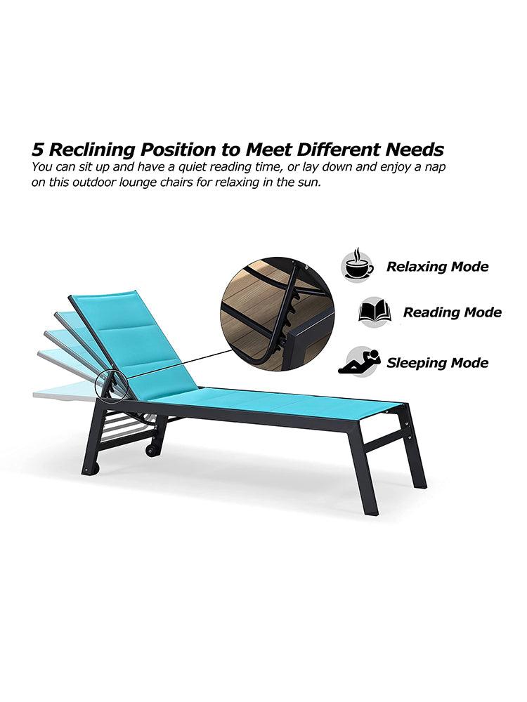 【SALE】PURPLE LEAF Outdoor Chaise Lounge Aluminum with Side Table and Wheels Reclining Chair