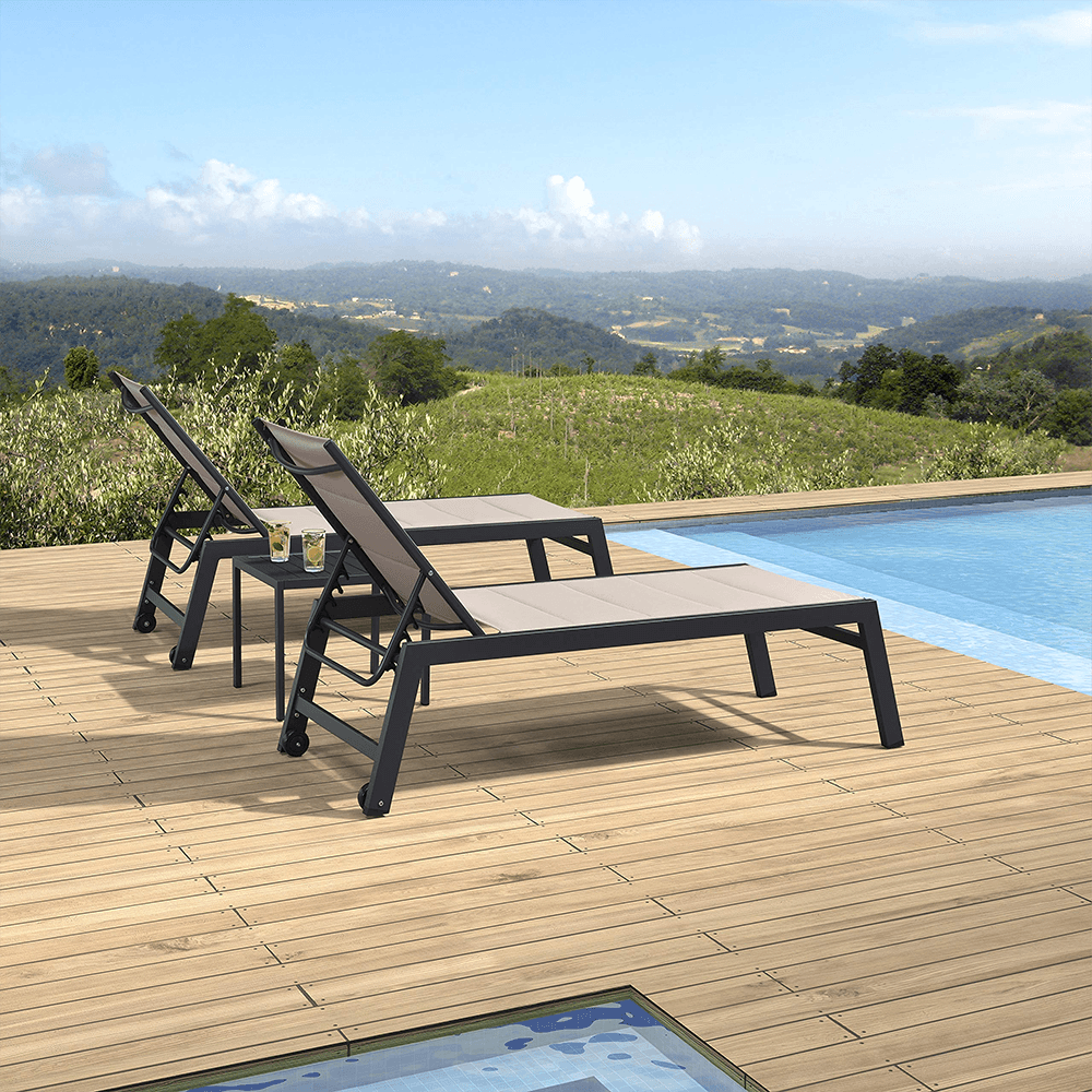 【SALE】PURPLE LEAF Outdoor Chaise Lounge Aluminum with Side Table and Wheels Reclining Chair