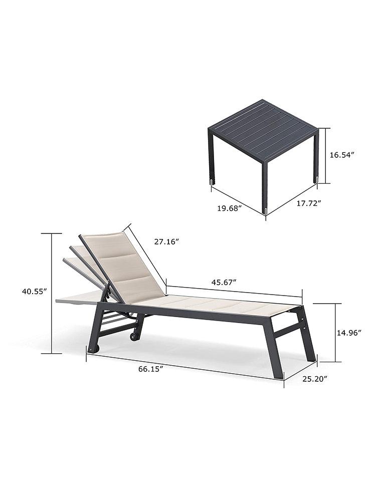 【SALE】PURPLE LEAF Outdoor Chaise Lounge Aluminum with Side Table and Wheels Reclining Chair