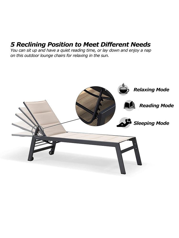 【SALE】PURPLE LEAF Outdoor Chaise Lounge Aluminum with Side Table and Wheels Reclining Chair