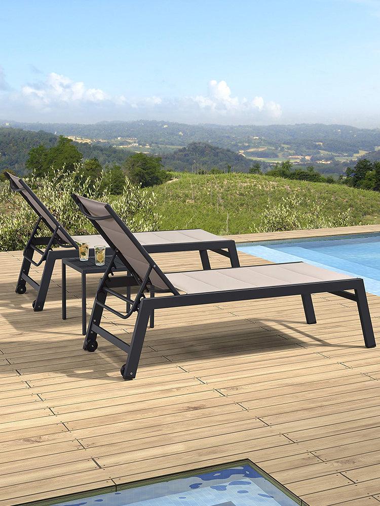 【SALE】PURPLE LEAF Outdoor Chaise Lounge Aluminum with Side Table and Wheels Reclining Chair