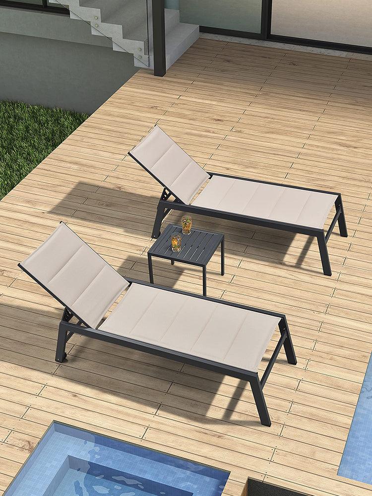 【SALE】PURPLE LEAF Outdoor Chaise Lounge Aluminum with Side Table and Wheels Reclining Chair
