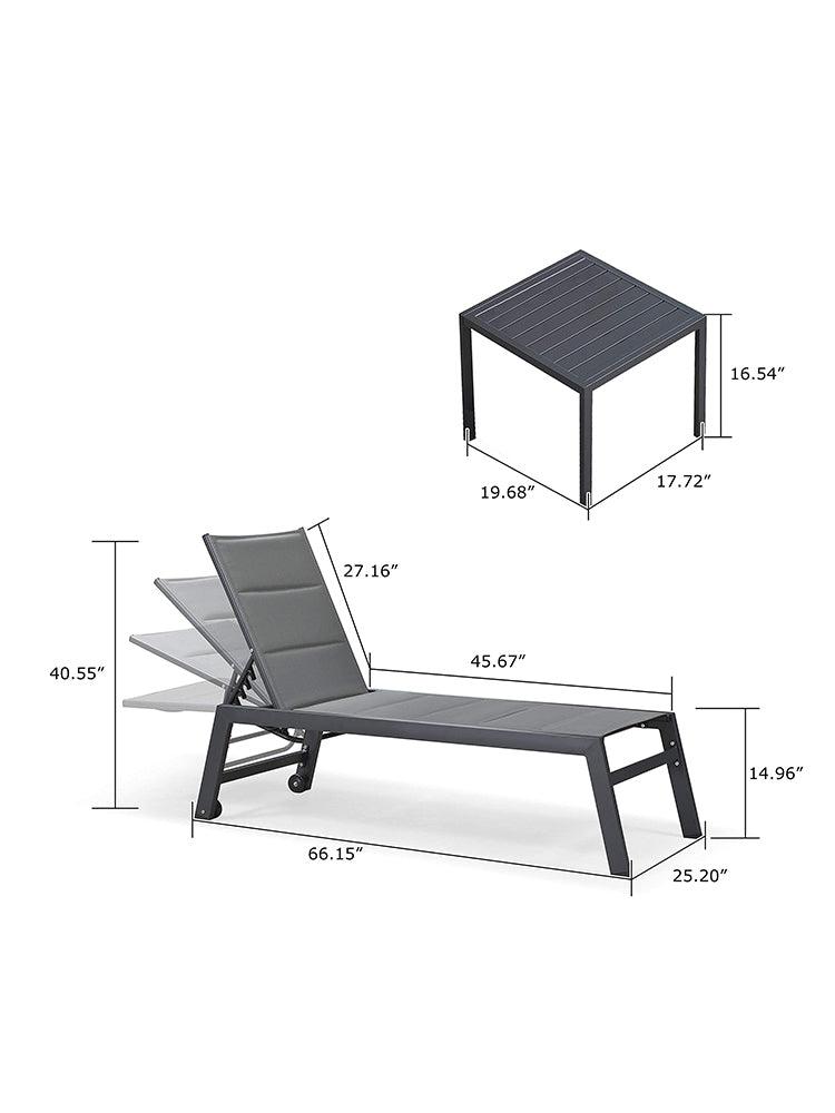 【SALE】PURPLE LEAF Outdoor Chaise Lounge Aluminum with Side Table and Wheels Reclining Chair