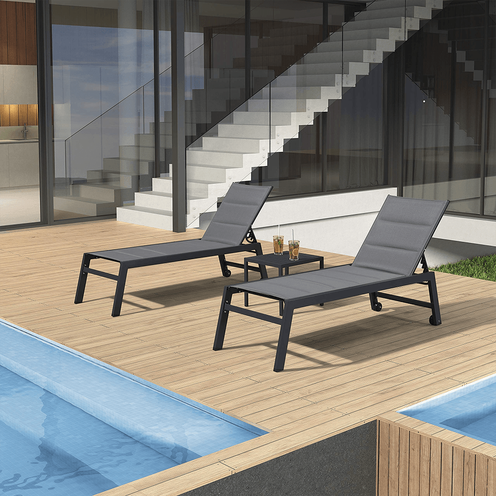 【SALE】PURPLE LEAF Outdoor Chaise Lounge Aluminum with Side Table and Wheels Reclining Chair