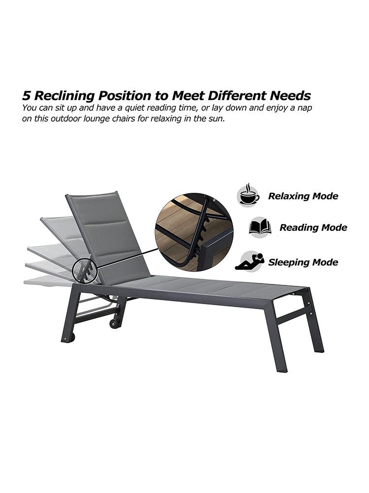 【SALE】PURPLE LEAF Outdoor Chaise Lounge Aluminum with Side Table and Wheels Reclining Chair