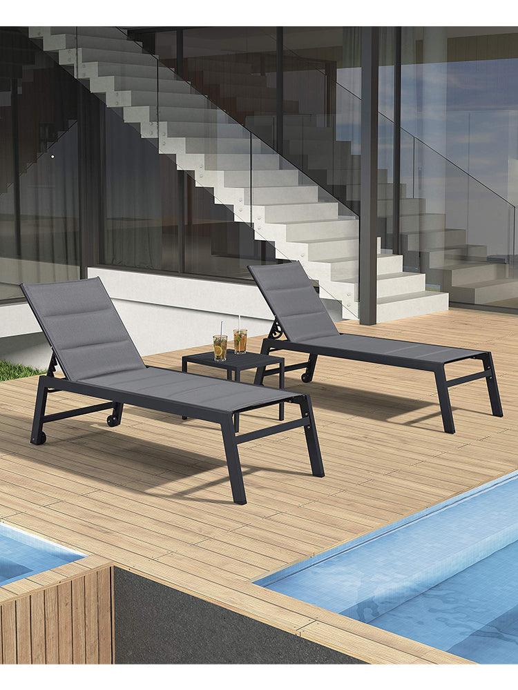 【SALE】PURPLE LEAF Outdoor Chaise Lounge Aluminum with Side Table and Wheels Reclining Chair