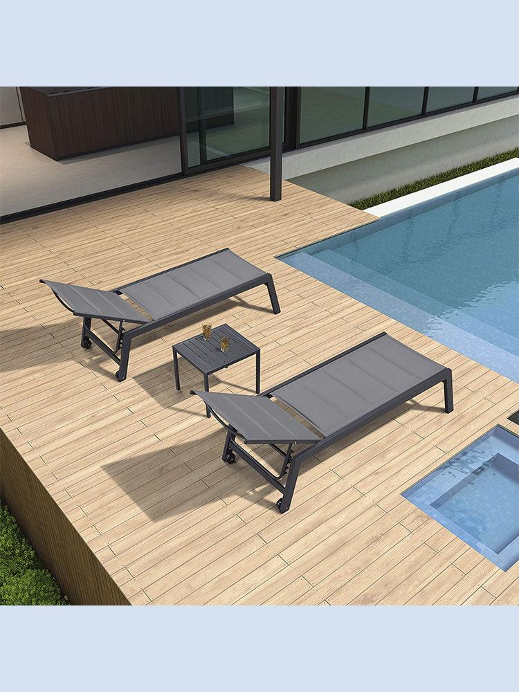 【SALE】PURPLE LEAF Outdoor Chaise Lounge Aluminum with Side Table and Wheels Reclining Chair