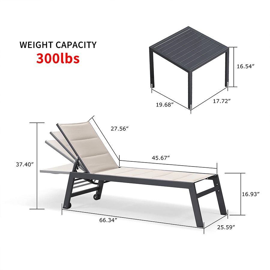 【SALE】PURPLE LEAF Outdoor Chaise Lounge Aluminum with Side Table and Wheels Reclining Chair