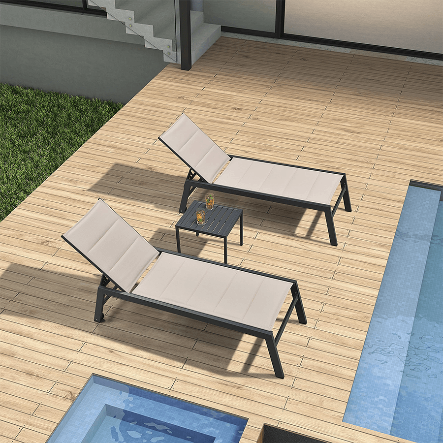 【SALE】PURPLE LEAF Outdoor Chaise Lounge Aluminum with Side Table and Wheels Reclining Chair