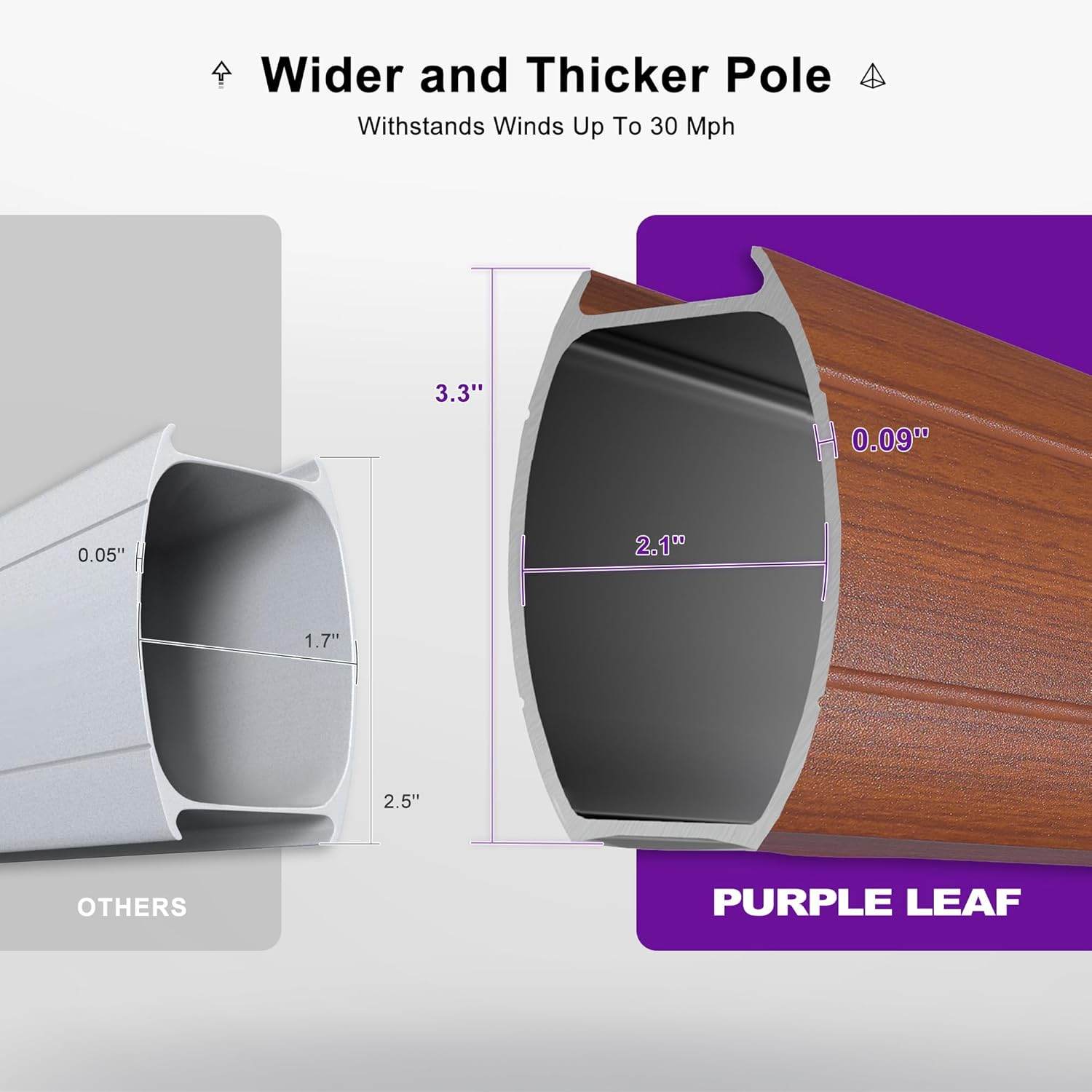 PURPLE LEAF 9 x 12 / 10 x 13 ft Rectangular Patio Umbrella Aluminum Cantilever Umbrella in Wood Color