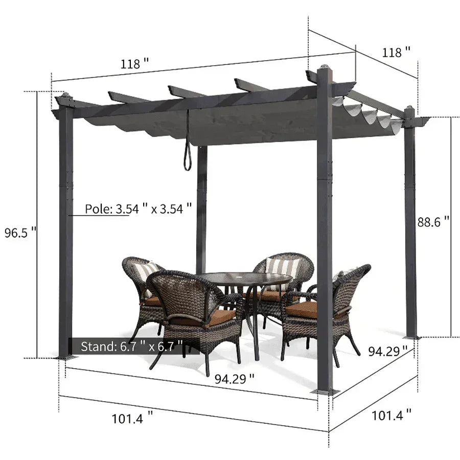 PURPLE LEAF Outdoor Pergola with Retractable Canopy Aluminum Shelter for Porch Garden  Beach Shade Pavilion Pergola Modern Backyard Deck