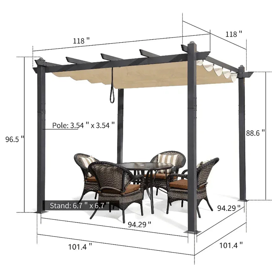 PURPLE LEAF Outdoor Pergola with Retractable Canopy Aluminum Shelter for Porch Garden  Beach Shade Pavilion Pergola Modern Backyard Deck