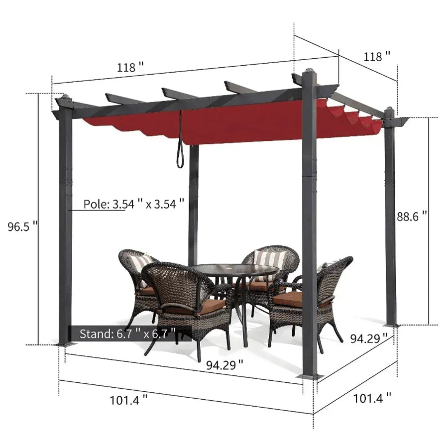 PURPLE LEAF Outdoor Pergola with Retractable Canopy Aluminum Shelter for Porch Garden  Beach Shade Pavilion Pergola Modern Backyard Deck