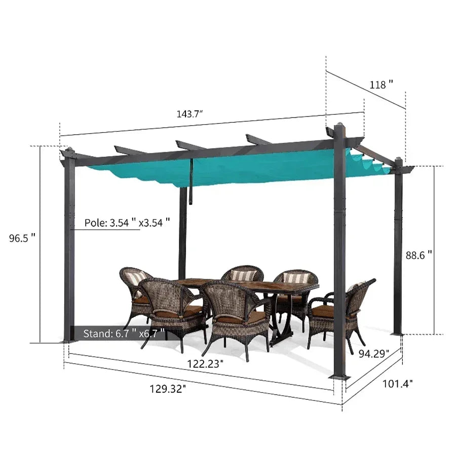 PURPLE LEAF Outdoor Pergola with Retractable Canopy Aluminum Shelter for Porch Garden  Beach Shade Pavilion Pergola Modern Backyard Deck