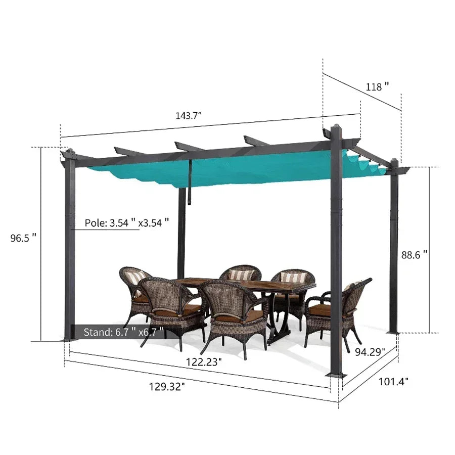 PURPLE LEAF Outdoor Pergola with Retractable Canopy Aluminum Shelter for Porch Garden  Beach Shade Pavilion Pergola Modern Backyard Deck