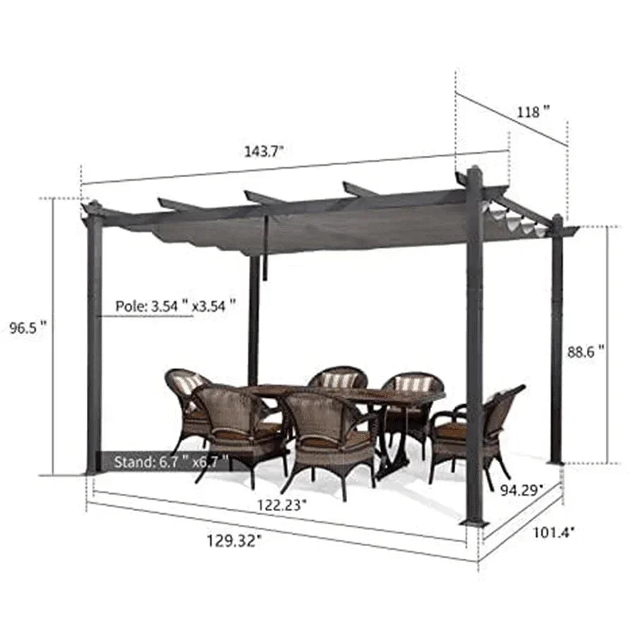 PURPLE LEAF Outdoor Pergola with Retractable Canopy Aluminum Shelter for Porch Garden  Beach Shade Pavilion Pergola Modern Backyard Deck