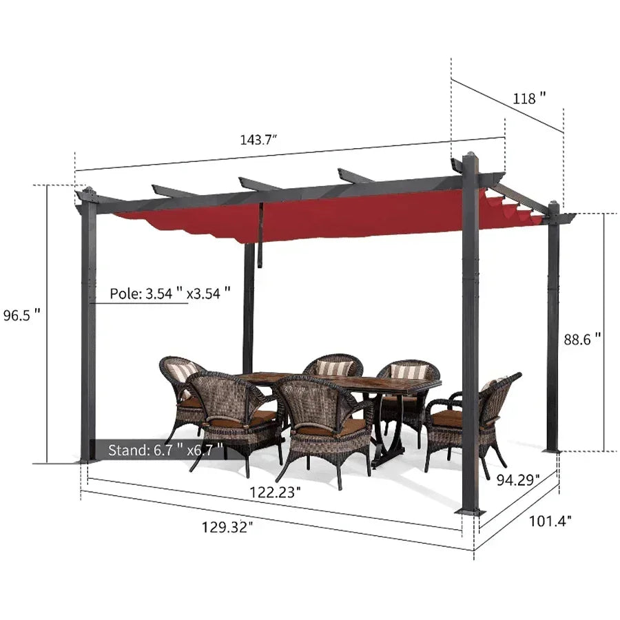 PURPLE LEAF Outdoor Pergola with Retractable Canopy Aluminum Shelter for Porch Garden  Beach Shade Pavilion Pergola Modern Backyard Deck